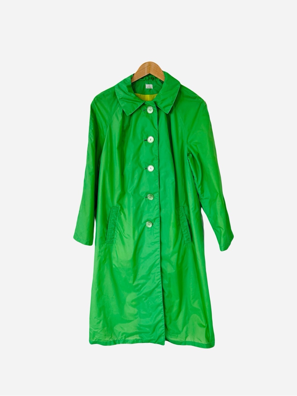 Vintage The Alligator Original Lime Green Nylon Rain Trench Coat Jacket Size 10